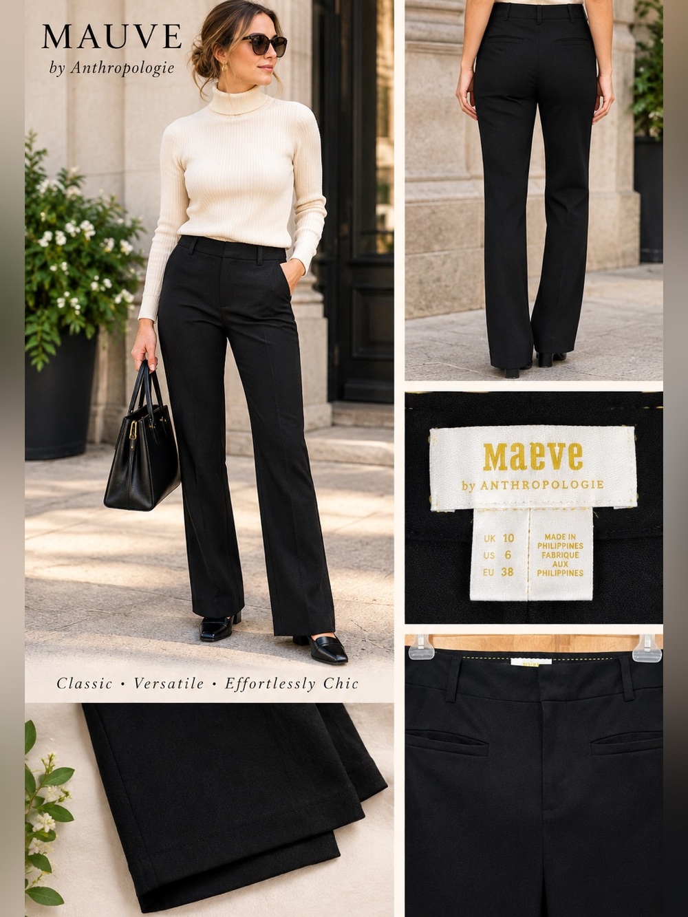 Mauve by Anthropologie Black Tailored Trousers Dress Pants US 6